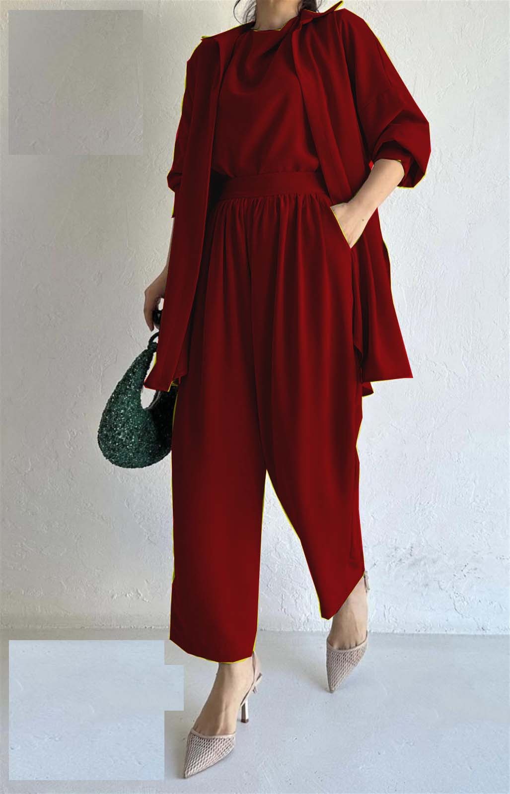 JumpSuit Style 3Pc Coat With Inner With Stylish Belt Trouser (7 Colours)