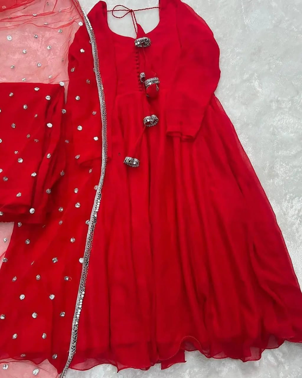 3pc V Neck Long Sleeves Maxi With Handwork And Lace Attached On Dupatta 3Pcs